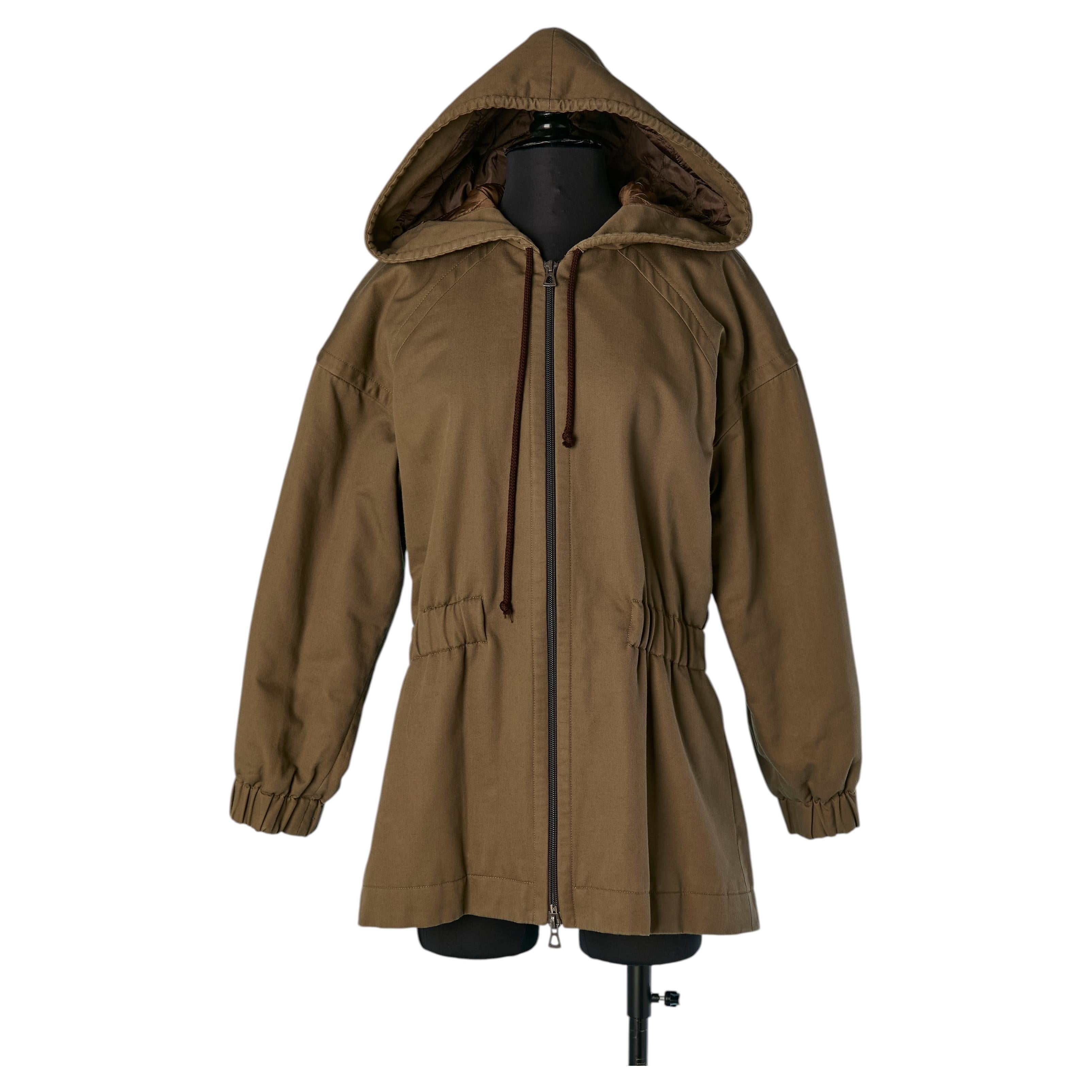 Leicht gepolsterte kakifarbene Baumwolljacke mit Kapuze SAINT LAURENT RIVE GAUCHE