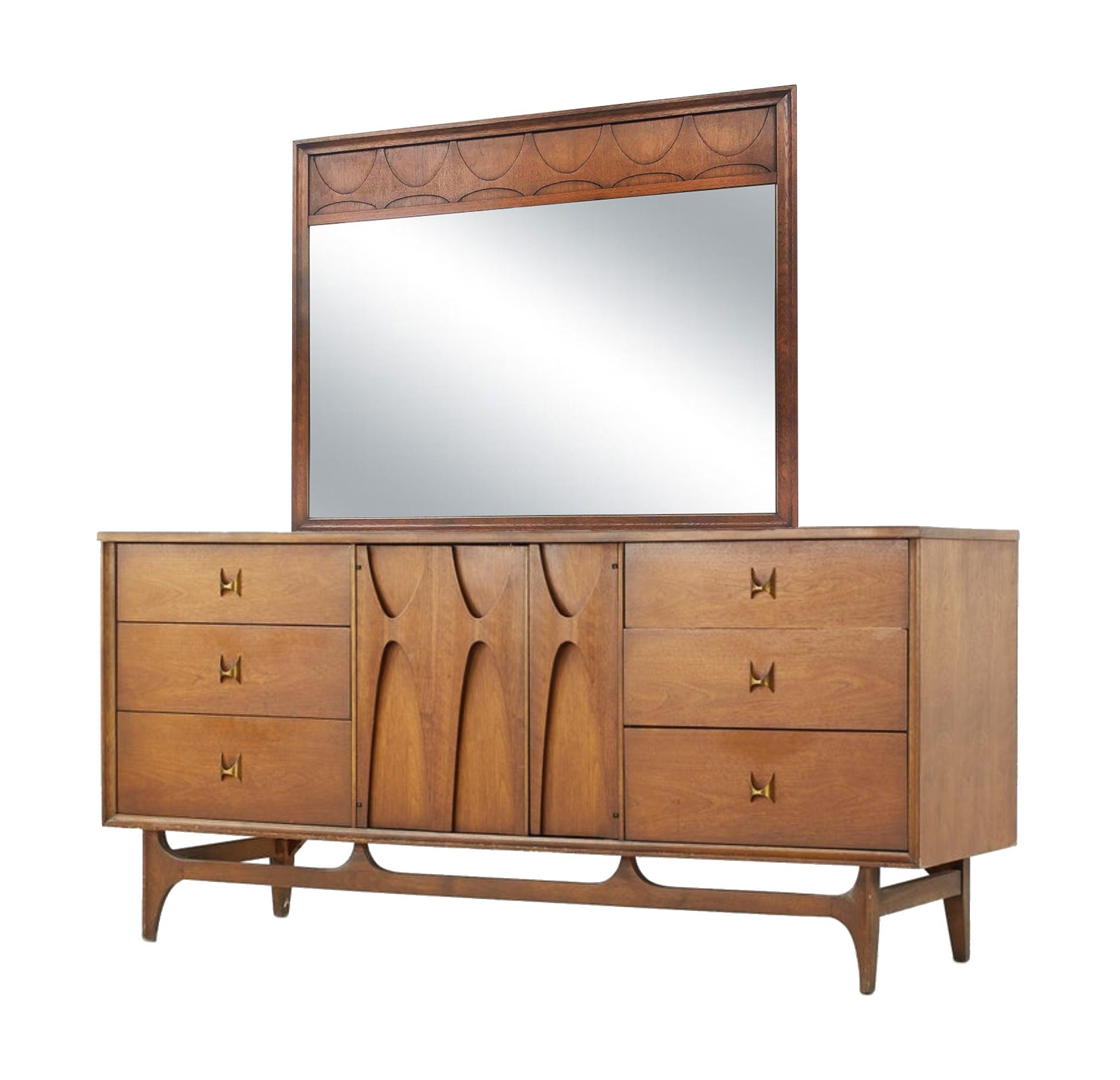 Lightly Restored Broyhill Brasilia Walnut and Brass 9-Drawer Long ...