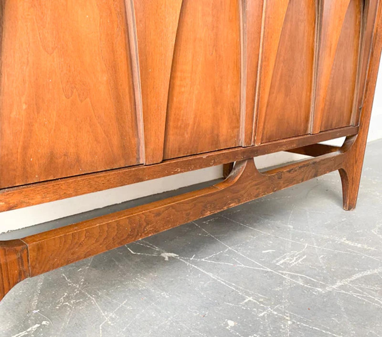 Late 20th Century Lightly Restored Broyhill Brasilia Walnut & Brass Petite Buffet or Media Cabinet