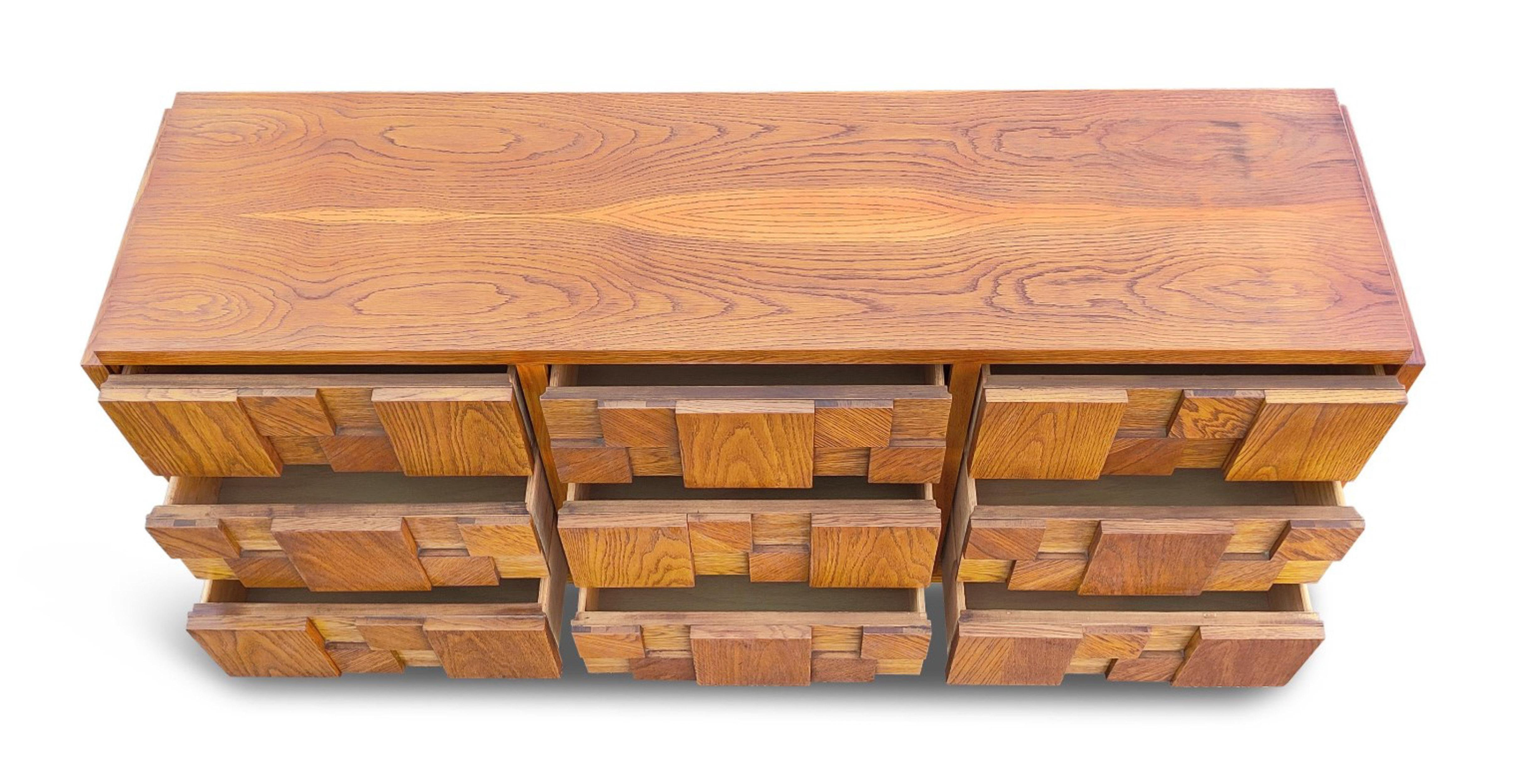 Late 20th Century Lightly Restored, Paul Evans Style, Lane Brutalist, Staccato or Mosaic Dresser   For Sale