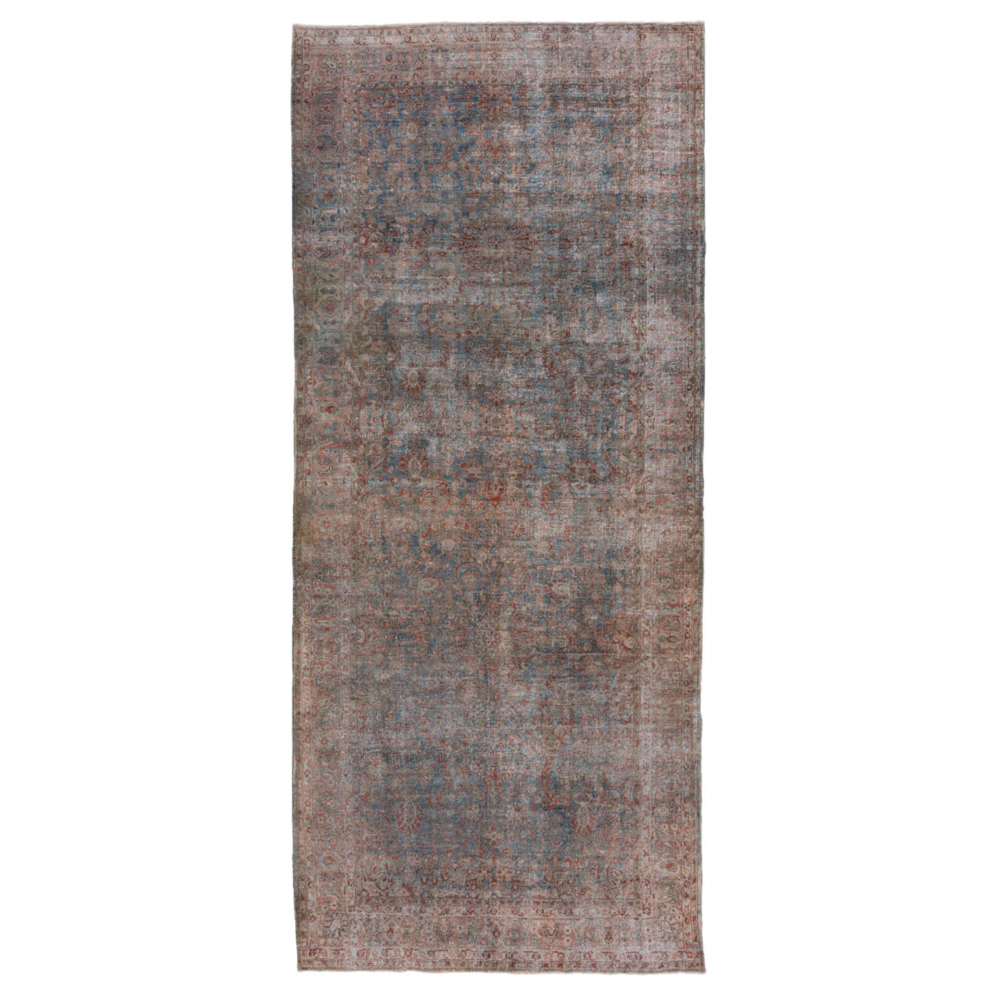 Lightly Worn Antique Persian Malayer Kellegi Rug, Blue & Rust Field, circa 1920s For Sale