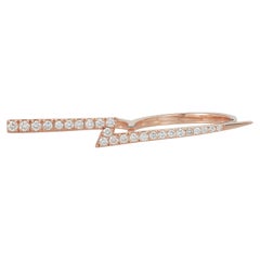 Lightning Bolt Double Two Finger White Diamond Zig Zag Ring 14 Karat Rose Gold
