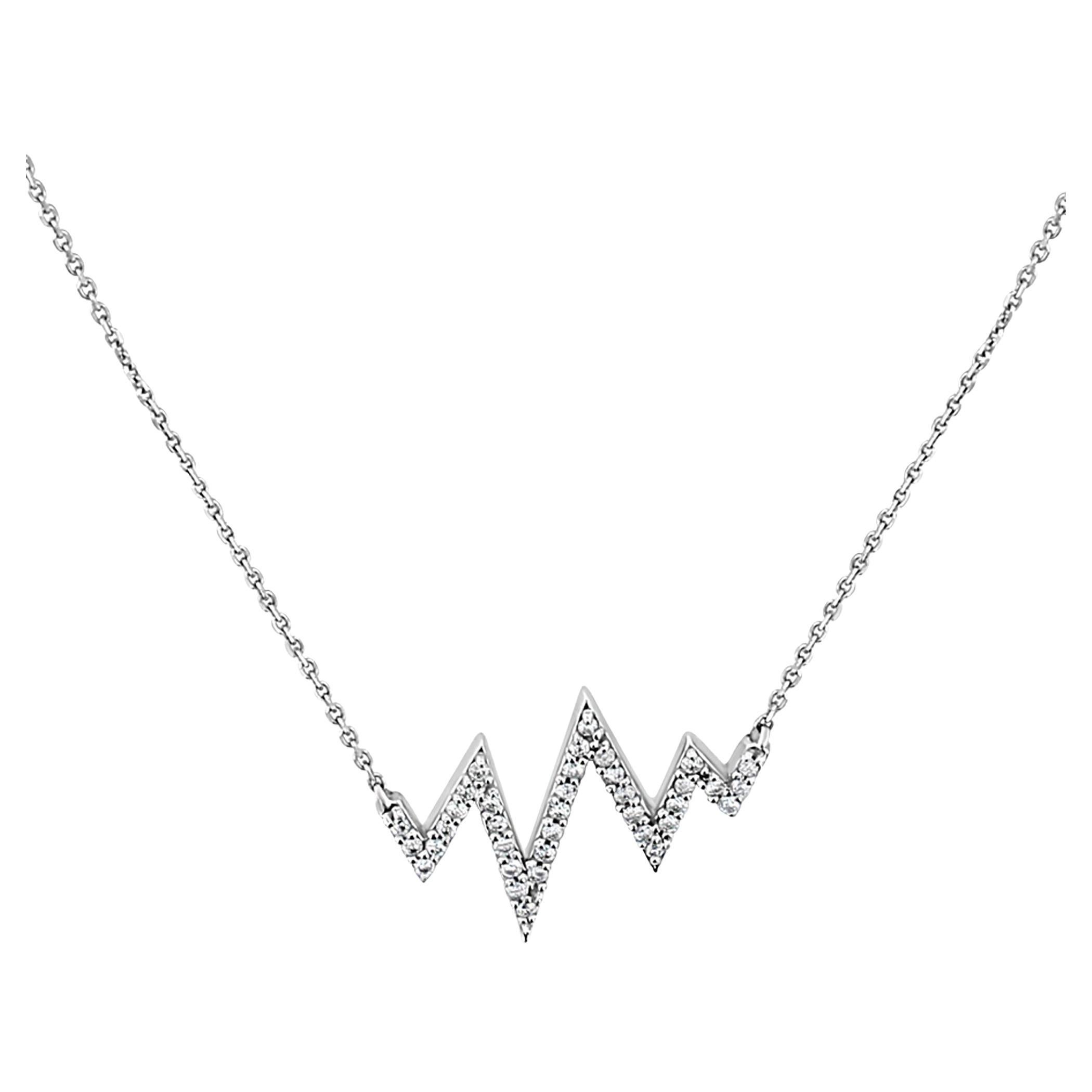 Lightning Bolt or Heartbeat Diamond Statement Necklace .60cttw 14k White Gold For Sale