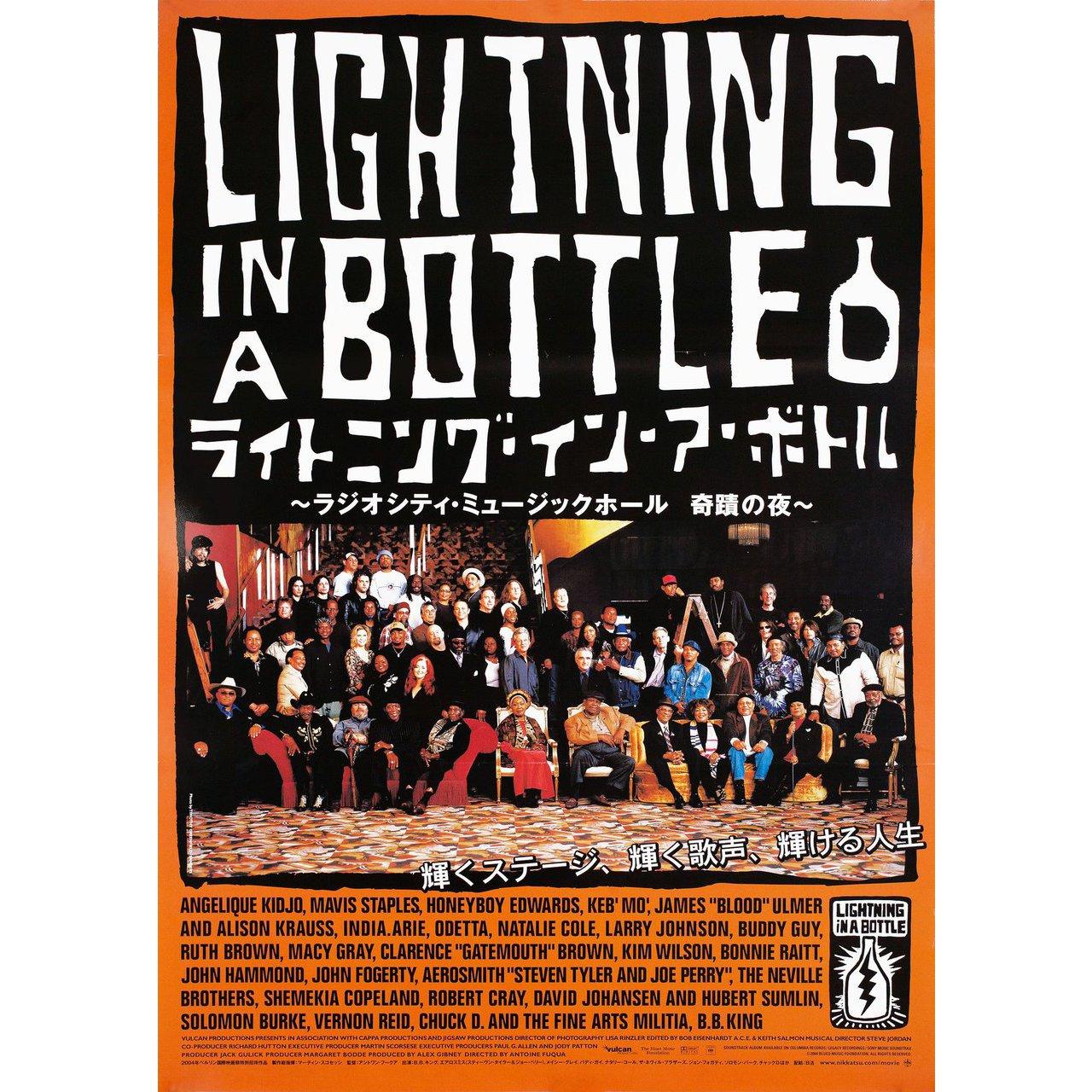 Original 2005 Japanese B2 poster for the documentary film Lightning in a Bottle directed by Antoine Fuqua with Aerosmith / Gregg Allman / India Arie / James Blood Ulmer. Fine condition, rolled. Please note: the size is stated in inches and the