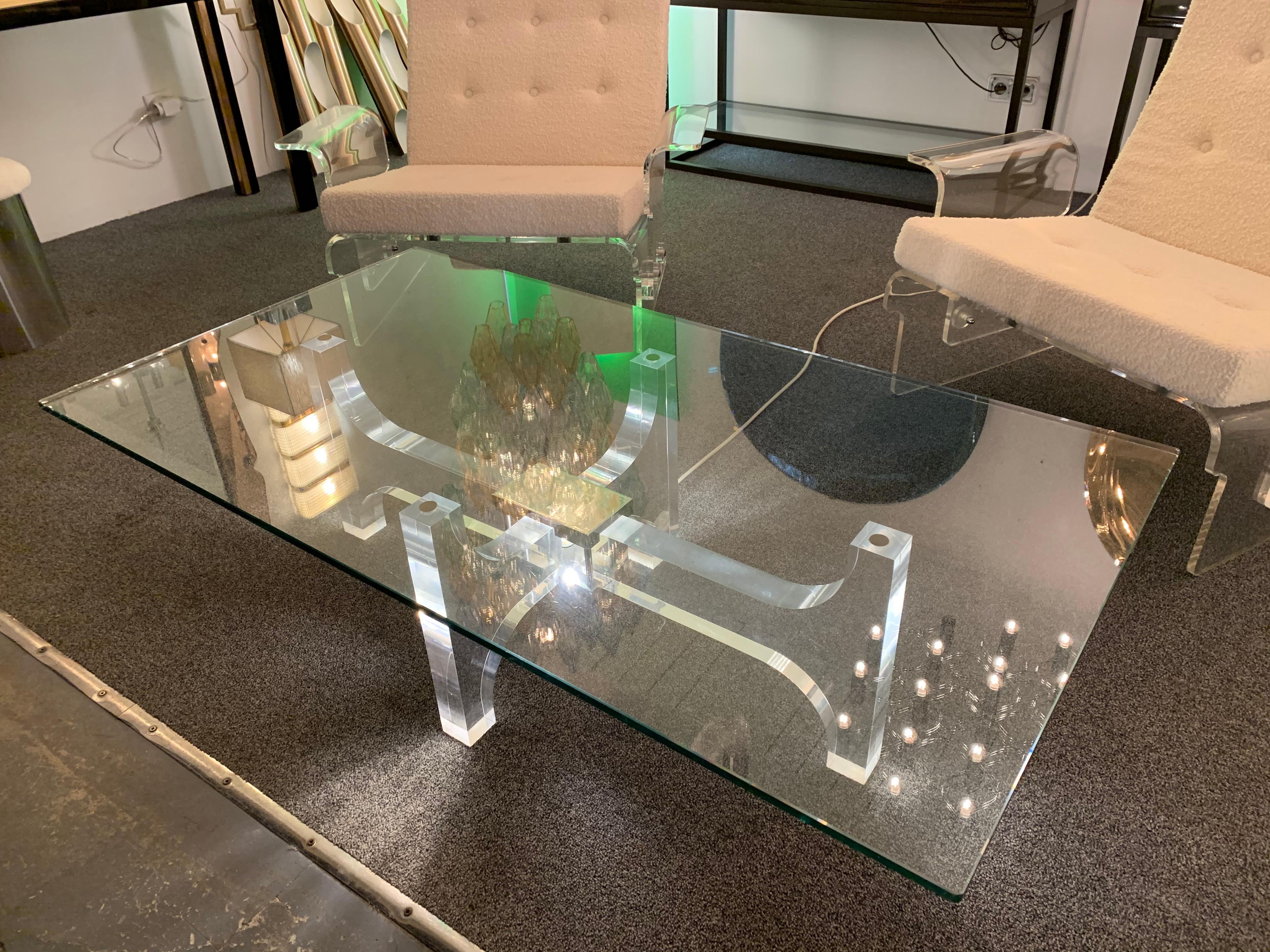 Space Age Lightning Lucite and Metal Coffee Table by Philippe Jean, France, 1970s For Sale