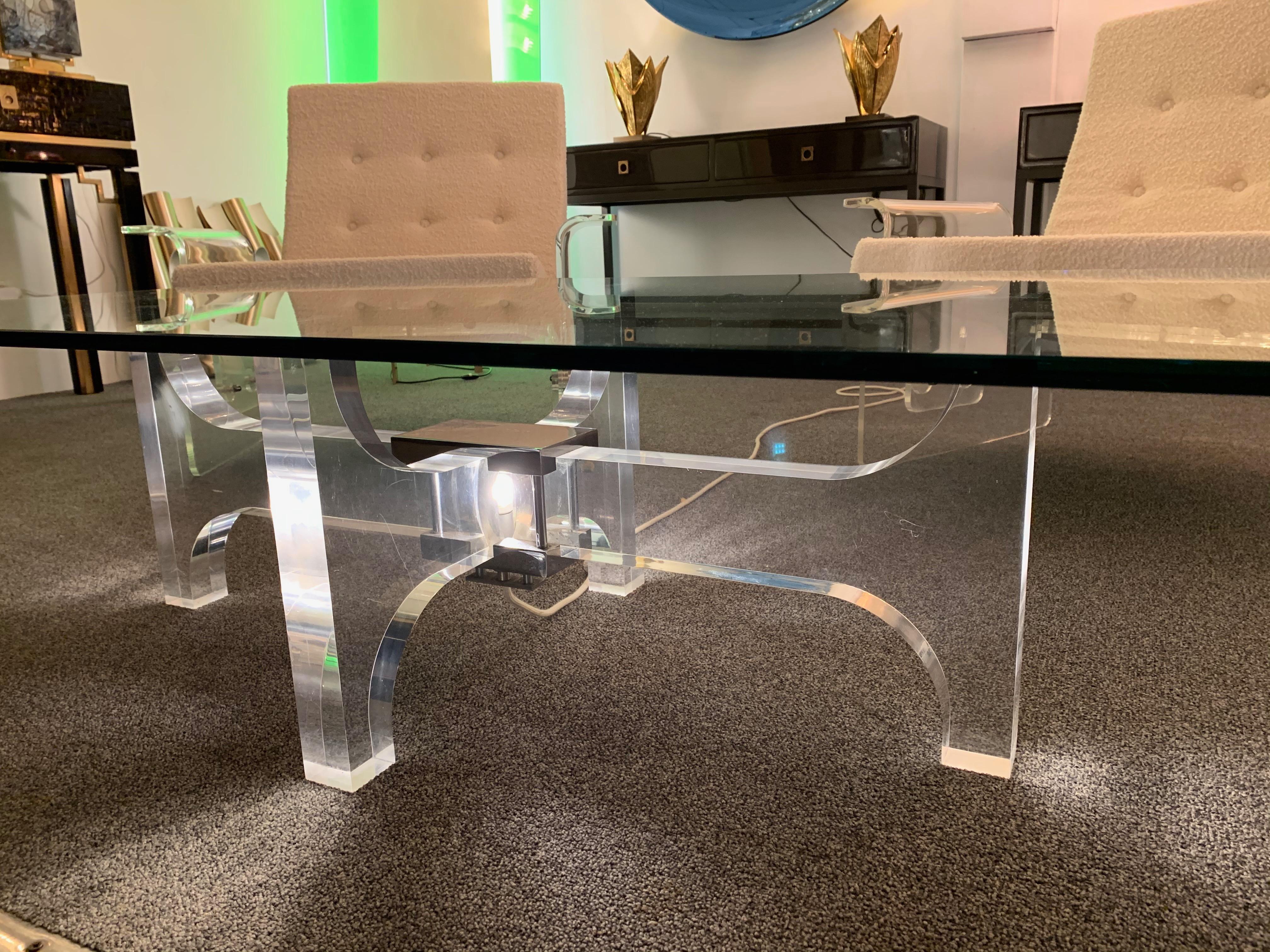 Lightning Lucite and Metal Coffee Table by Philippe Jean, France, 1970s In Good Condition For Sale In SAINT-OUEN, FR