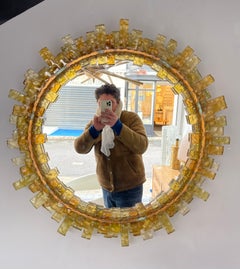 Lightning Mirror Hammered Glass Gilt Wrought Iron by Longobard, Italy, 1970s