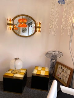 Lightning Mirror Hammered Glass Gilt Wrought Iron by Longobard, Italy, 1970s