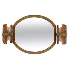 Lightning Mirror Hammered Glass Gilt Wrought Iron by Longobard, Italy, 1970s
