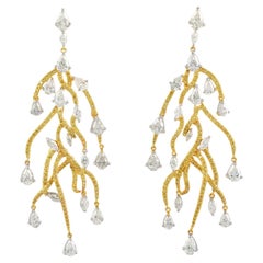 Lightning Resembling Shaped Dangle Earrings With Diamonds in 18k Gold