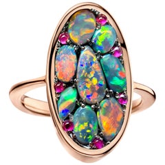 Lightning Ridge Black Opal and Pink Sapphire Pave Ring