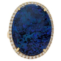 Lightning Ridge Black Opal and White Diamond Cocktail Ring in 18K Yellow Gold