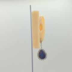 Lightning Ridge Black Opal and White Diamond Dangle Earrings in Platinum