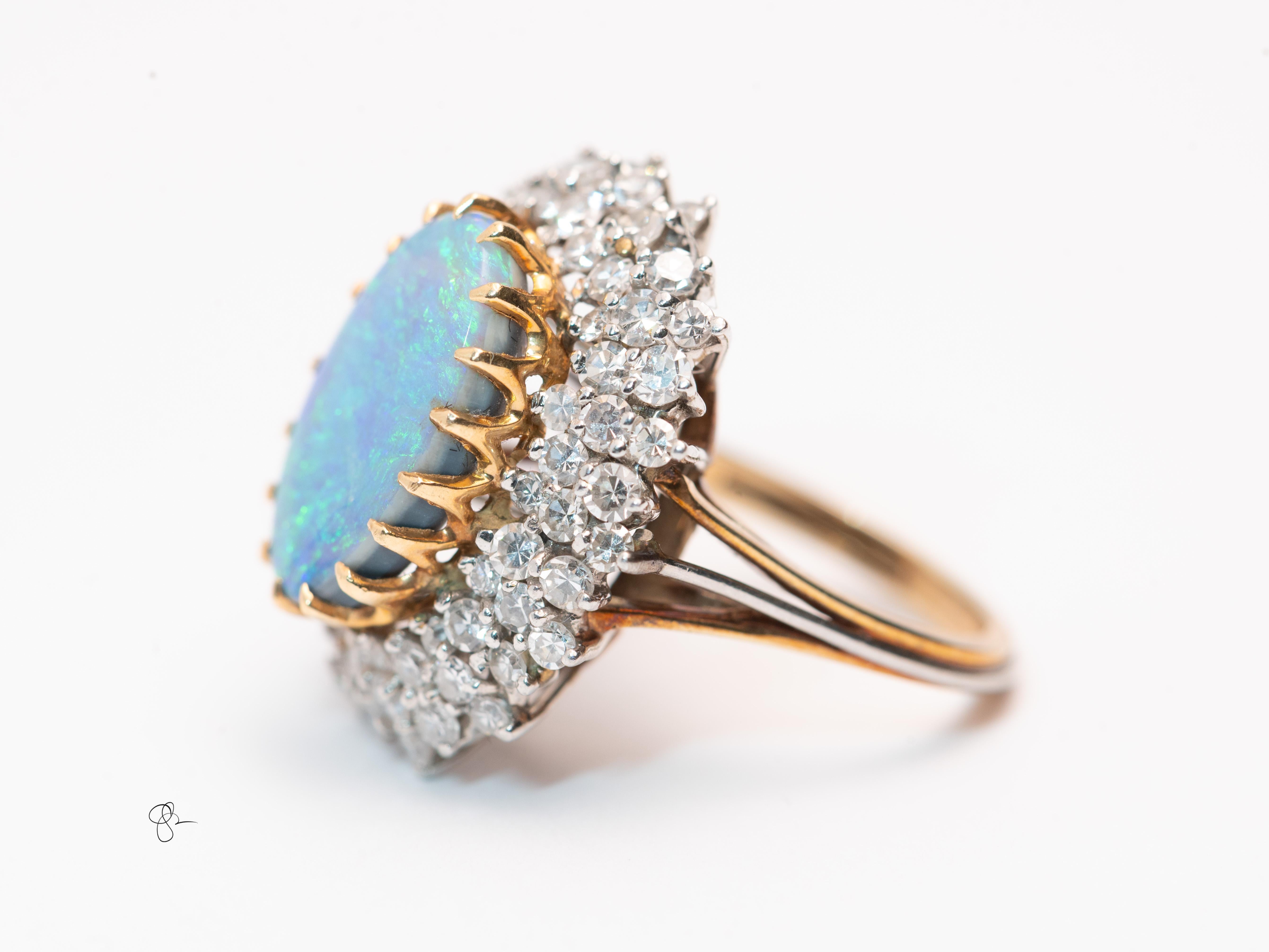 Anello cocktail con diamante e opale nero Lightning Ridge In condizioni buone in vendita a Tucson, AZ