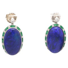 Lightning Ridge Black Opal Earrings with Diamonds and Emeralds