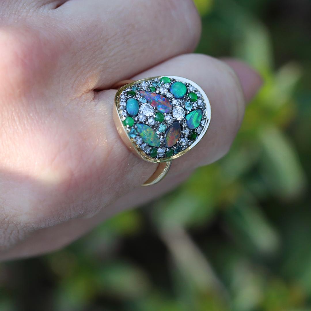 Joke Quick Schwarzer Opal + Jadeit + Paraiba Turmalin + Diamant Pavé Mosaik Ring im Angebot 12