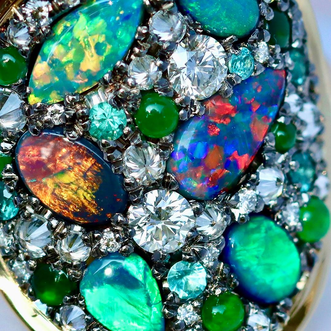 Joke Quick Schwarzer Opal + Jadeit + Paraiba Turmalin + Diamant Pavé Mosaik Ring im Angebot 14