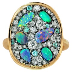 Lightning Ridge Black Opal + Paraiba Tourmaline + Diamond Mosaic Pave Ring