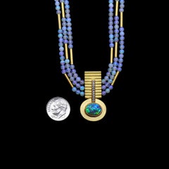 Lightning Ridge Black Opal White Diamond Opal Triple Strand 21k Gold Necklace