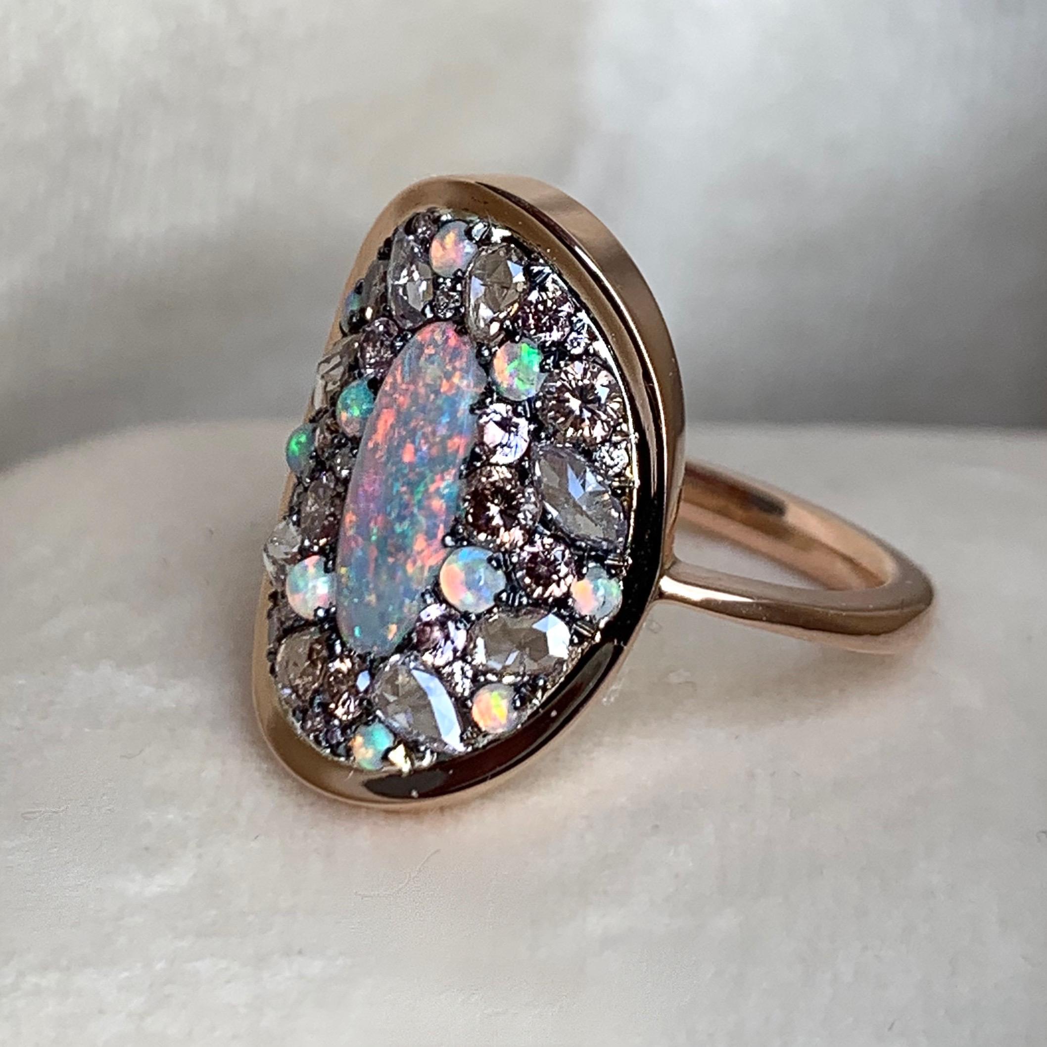Lightning Ridge Dark Opal, Pink Diamond Pink Padparadscha Sapphire Ring 2