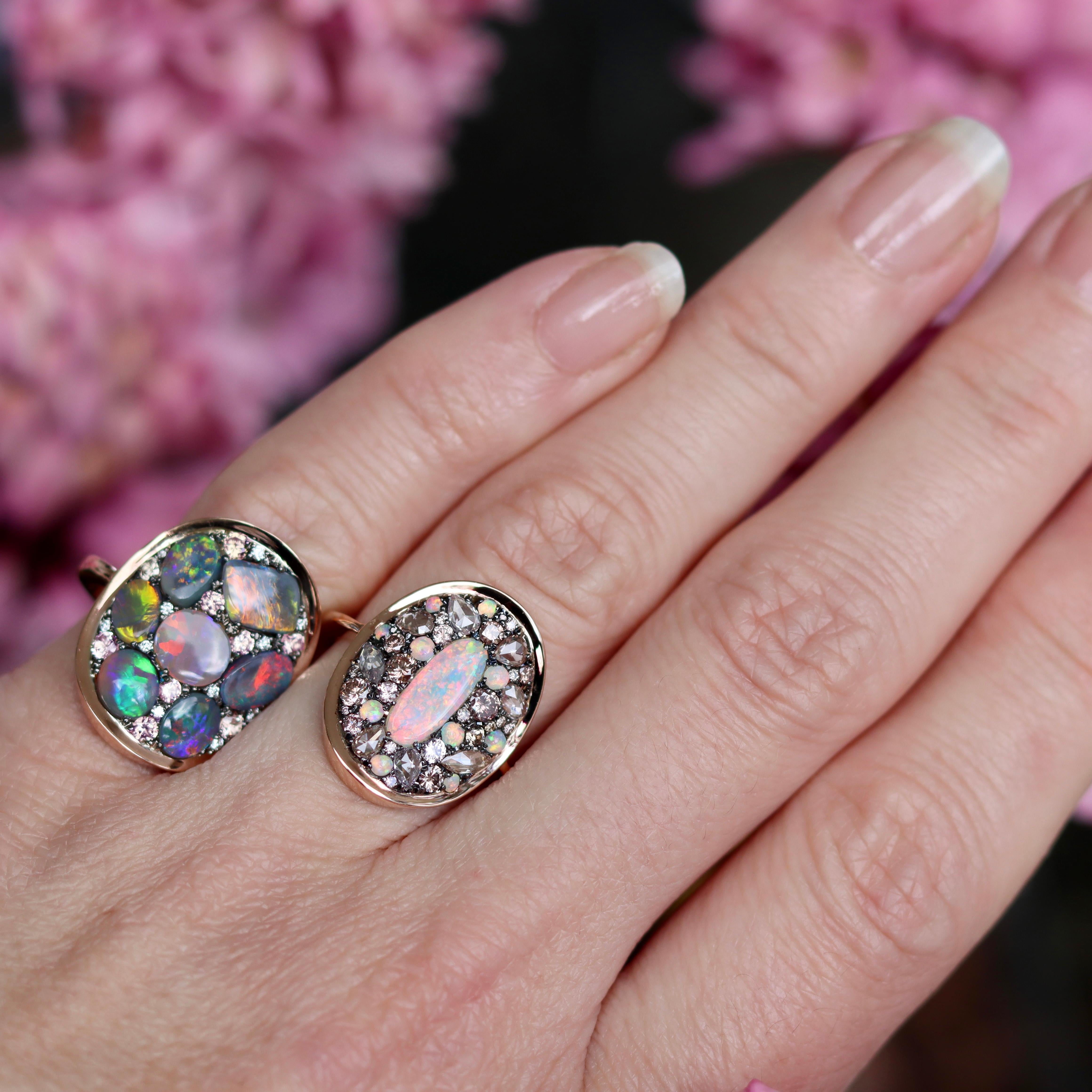 Lightning Ridge Dark Opal, Pink Diamond Pink Padparadscha Sapphire Ring 12