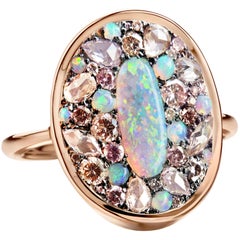 Lightning Ridge Dark Opal, Pink Diamond Pink Padparadscha Sapphire Ring