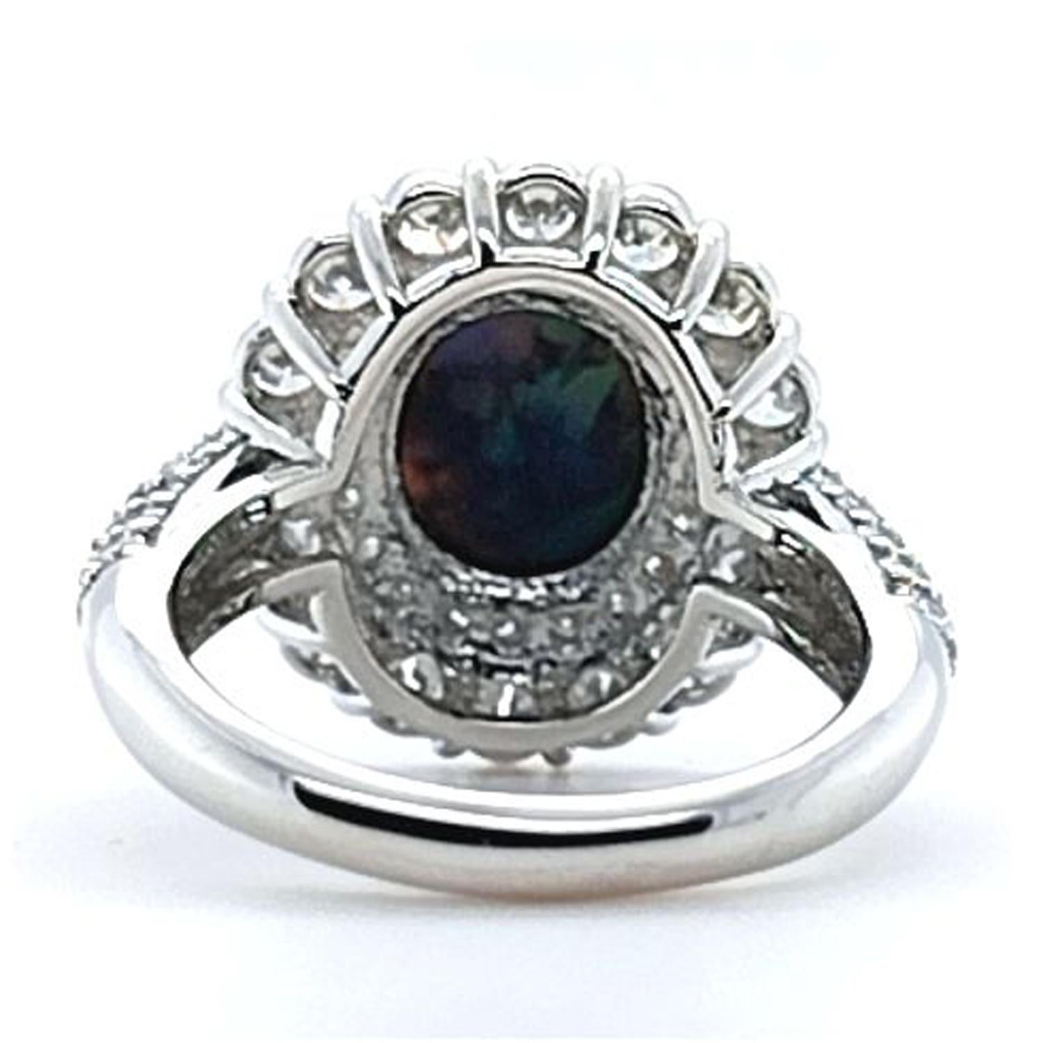 Cabochon Lightning Ridge Opal and Diamond Ring For Sale