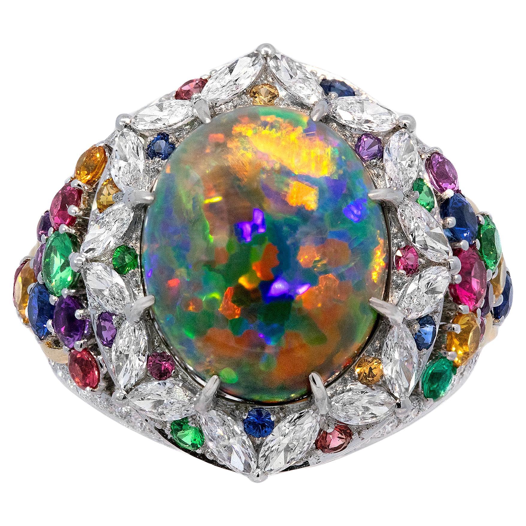 Lightning Ridge Opal & Gemstone Ring - A Gerard McCabe Lorikeet Design For Sale