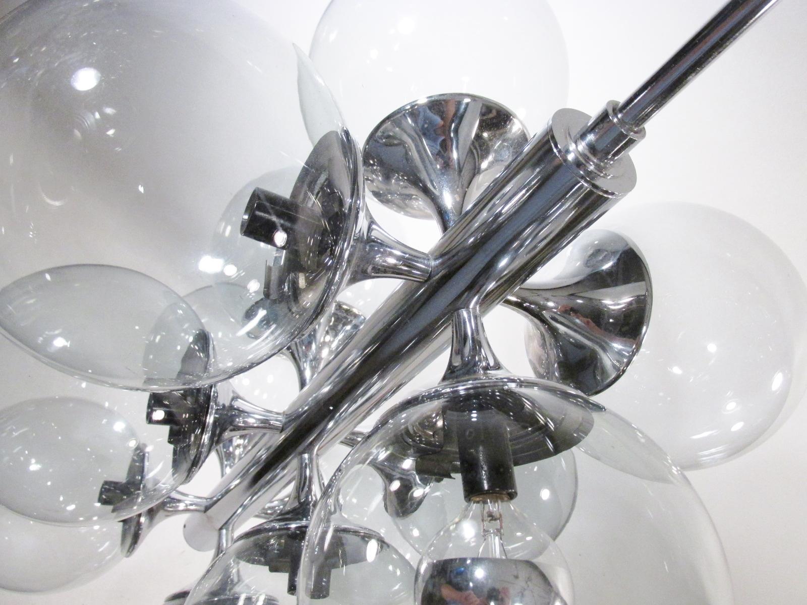 American Lightolier 12 Ball Light Chrome Bubble Sputnik Molecule Chandelier For Sale