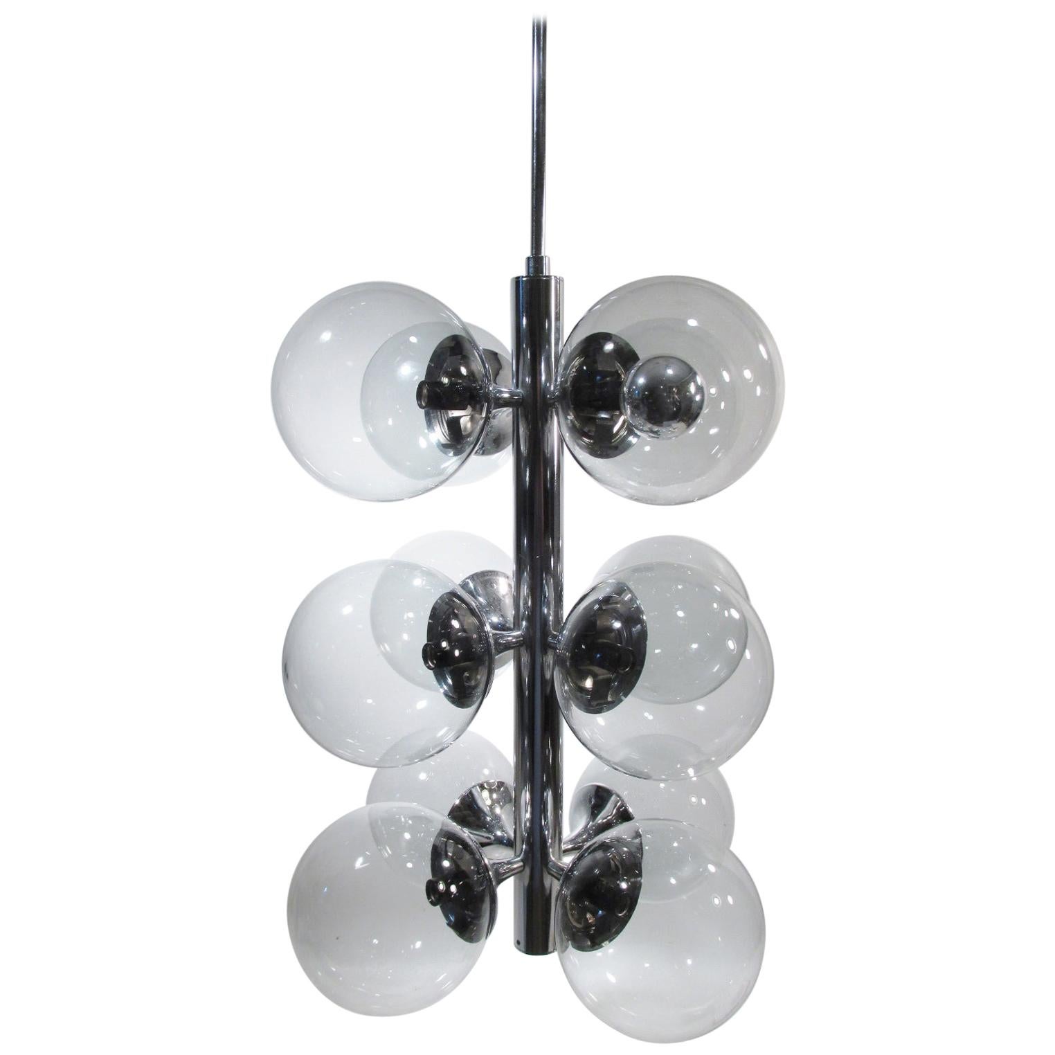 Lightolier 12 Ball Light Chrome Bubble Sputnik Molecule Chandelier For Sale