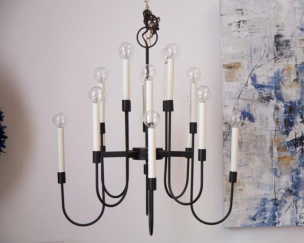 Modern Lightolier 16-Arm Iron Chandelier