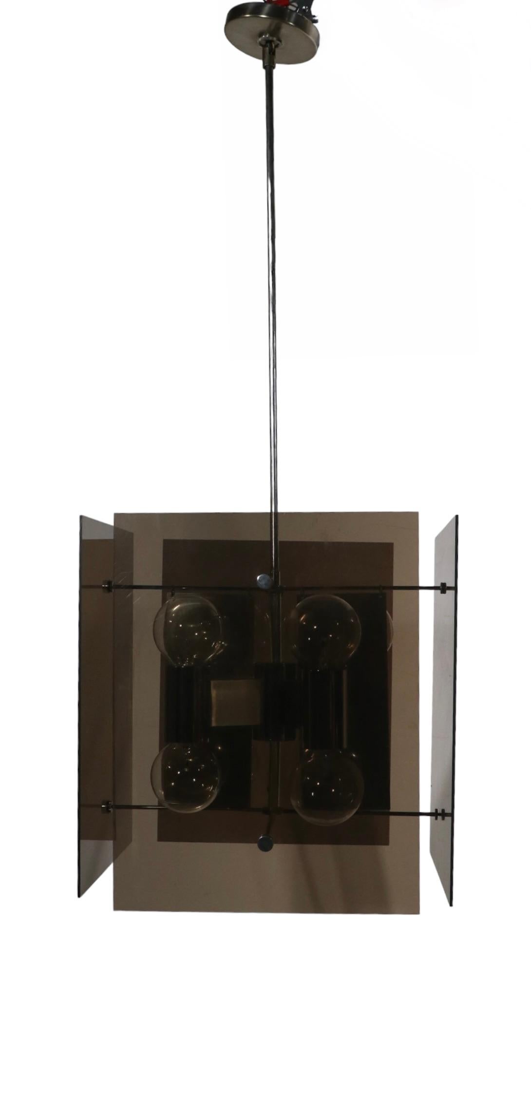 Lightolier 1970's Tinted Lucite and Chrome Cube Form Chandelier For Sale 6