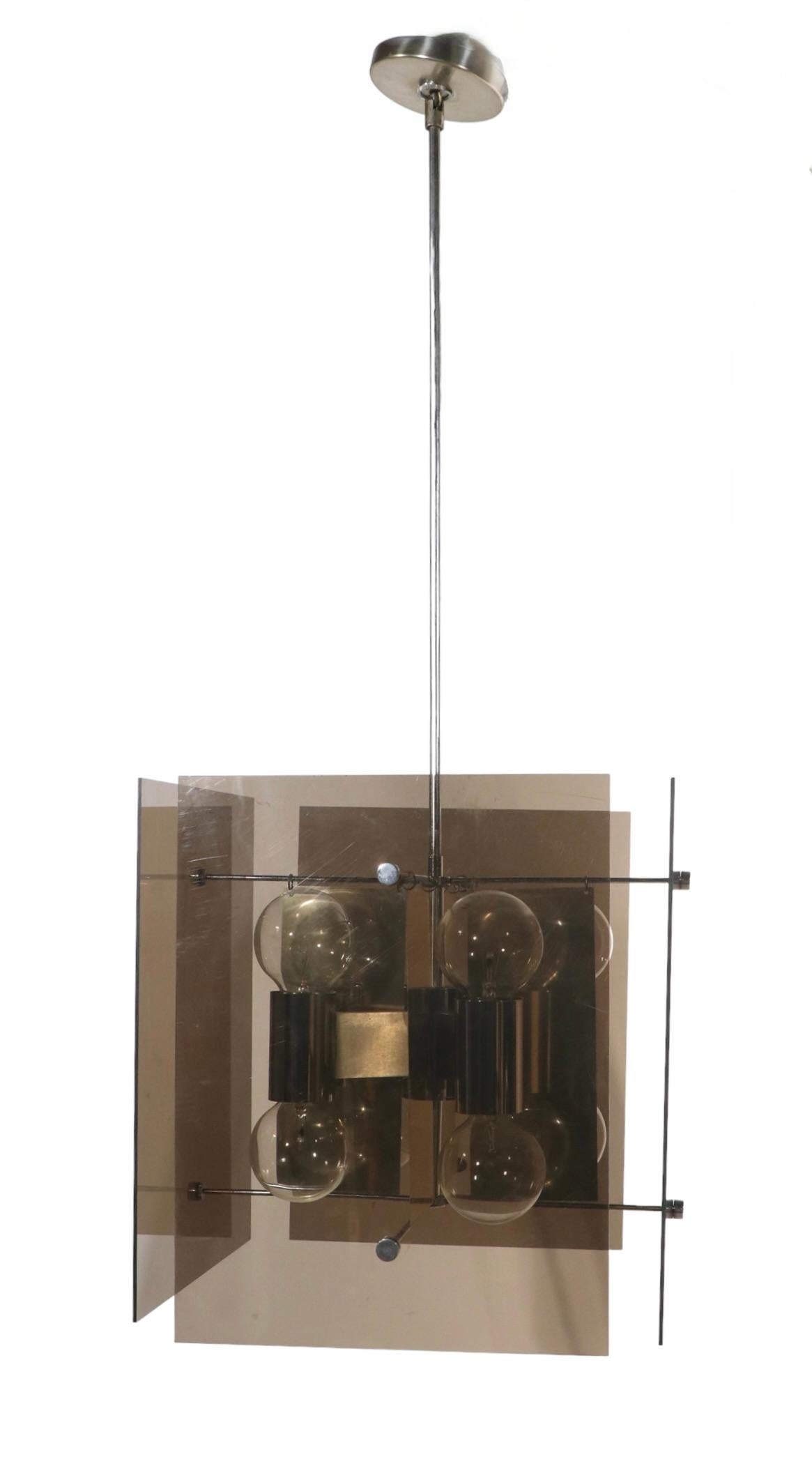 Lightolier 1970's Tinted Lucite and Chrome Cube Form Chandelier For Sale 7
