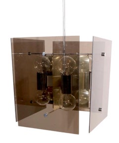 Lightolier 1970's Tinted Lucite and Chrome Cube Form Chandelier