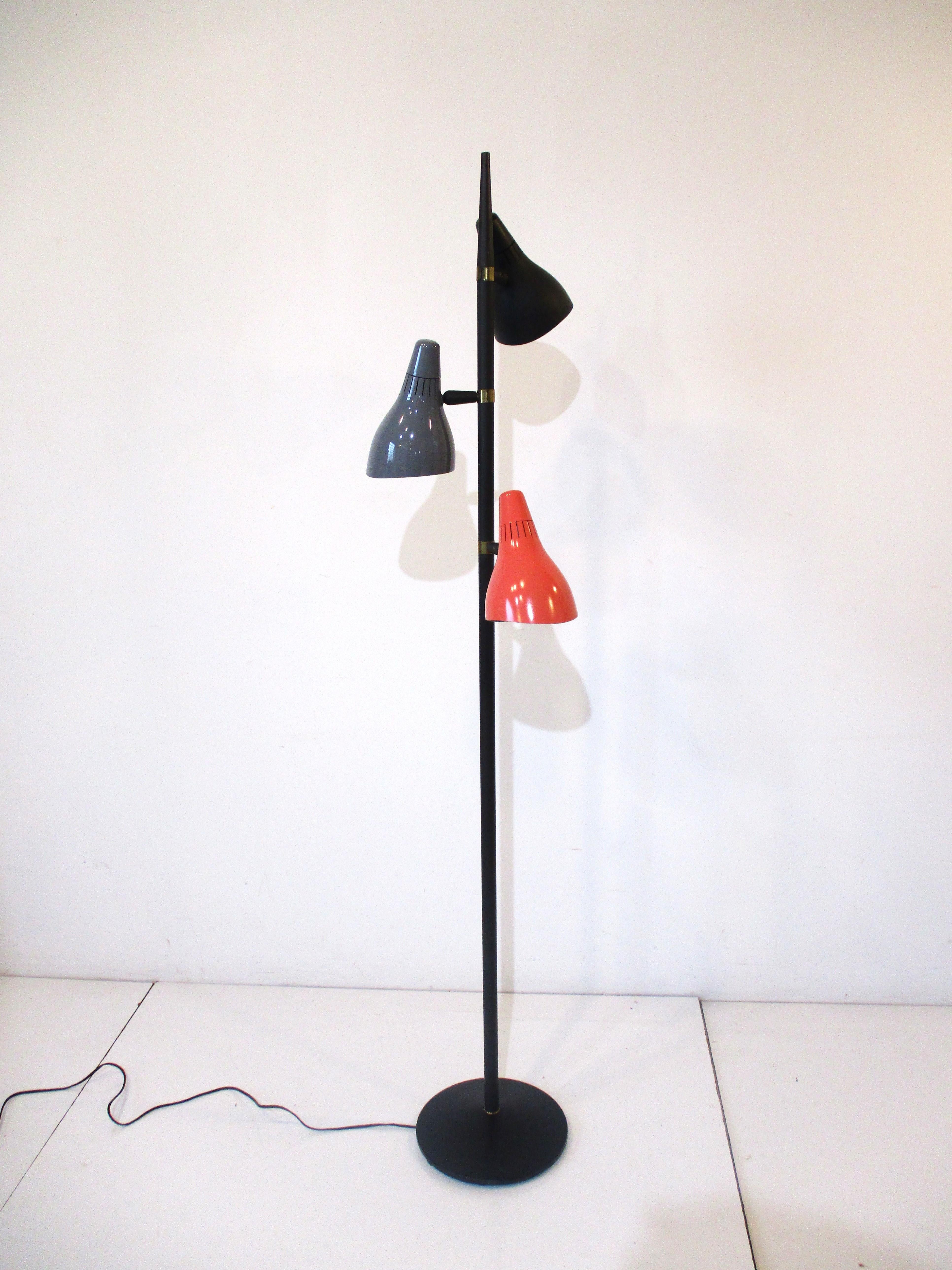 Lightolier 3 Shade Pole Floor Lamp by Gerald Thurston For Sale 5