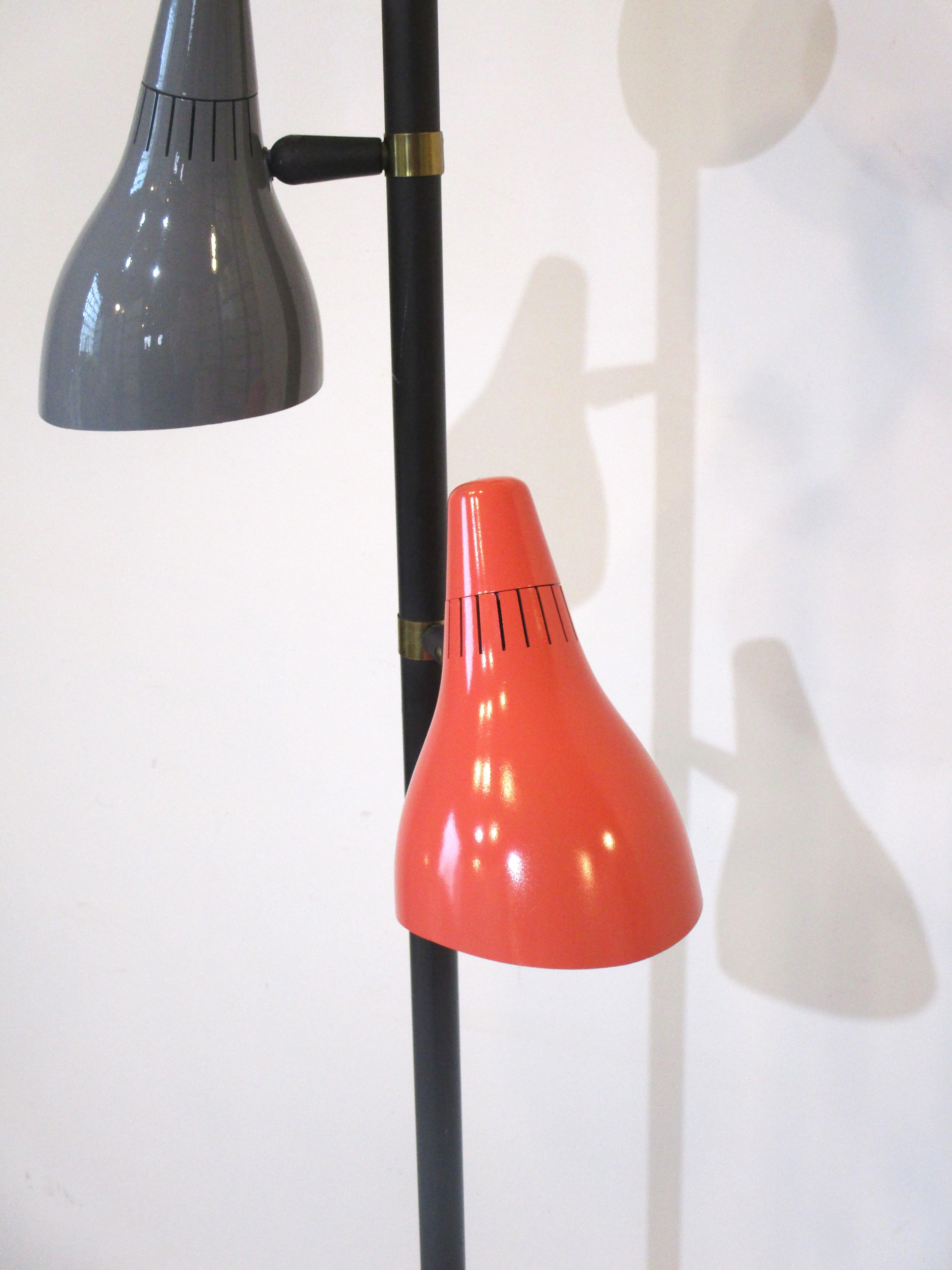 Mid-Century Modern Lightolier 3 Shade Pole Floor Lamp by Gerald Thurston For Sale
