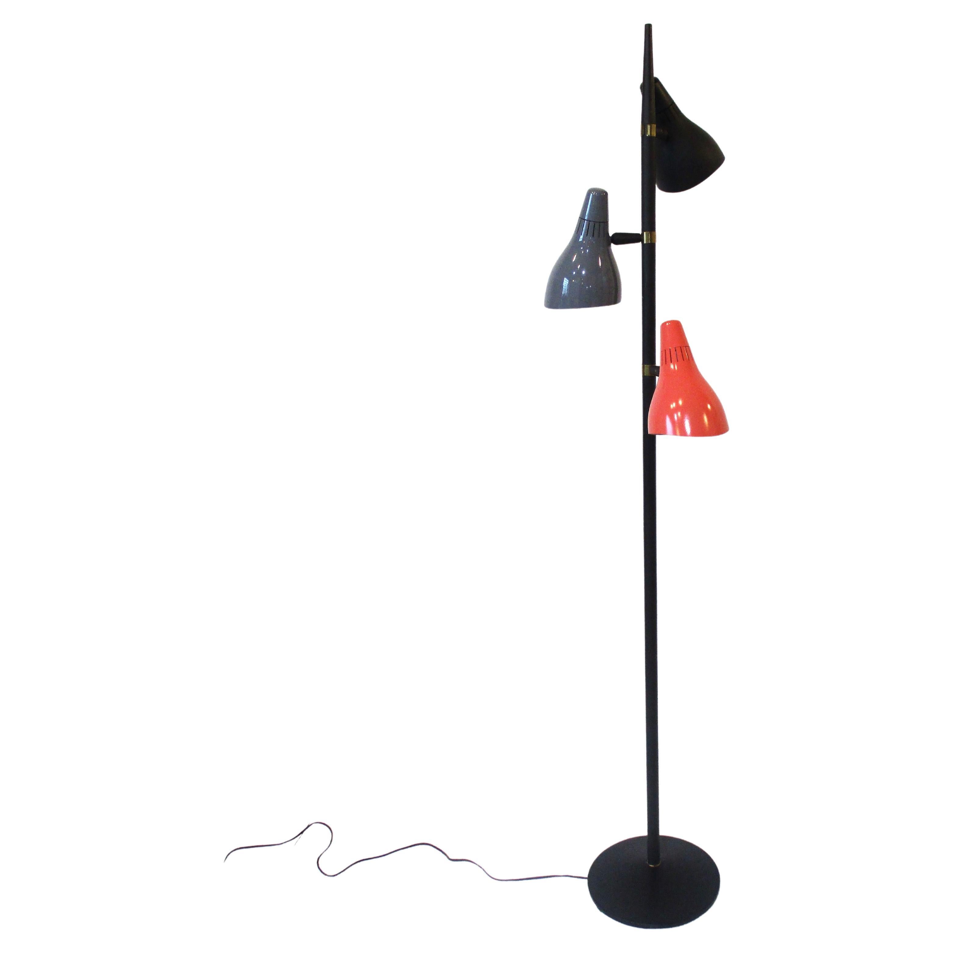Lightolier 3 Shade Pole Floor Lamp by Gerald Thurston For Sale