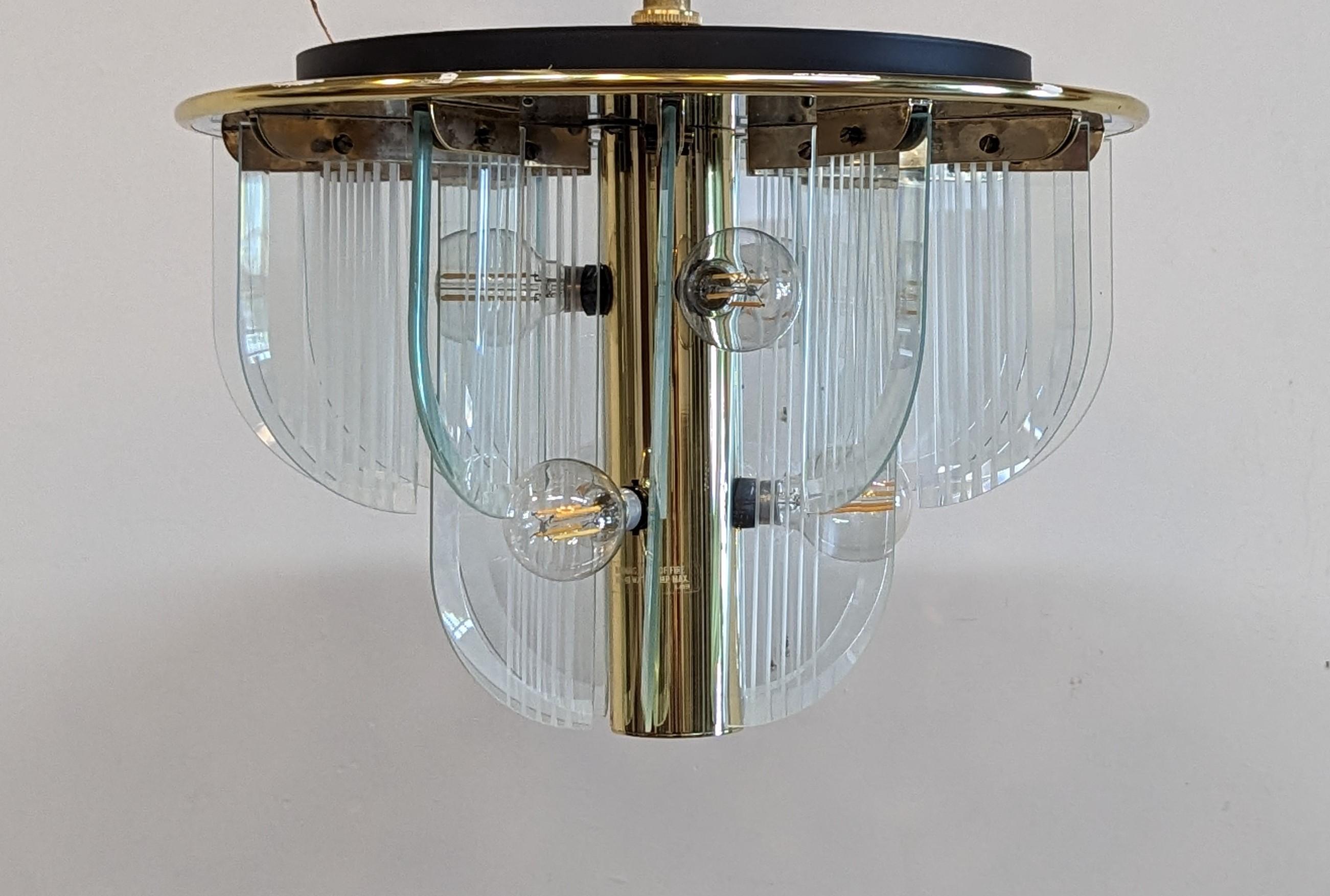American Lightolier Art Deco inspired Glass Chandelier For Sale