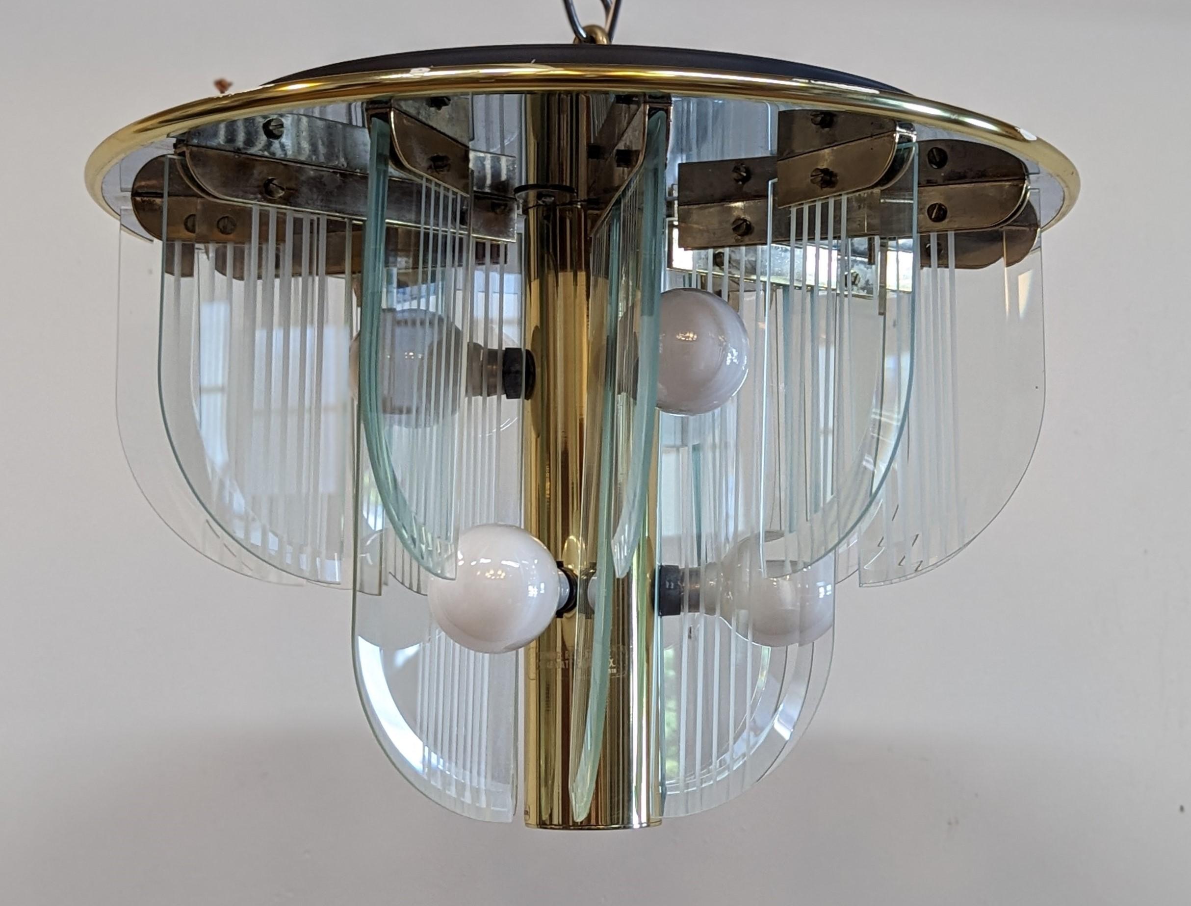 Late 20th Century Lightolier Art Deco inspired Glass Chandelier For Sale