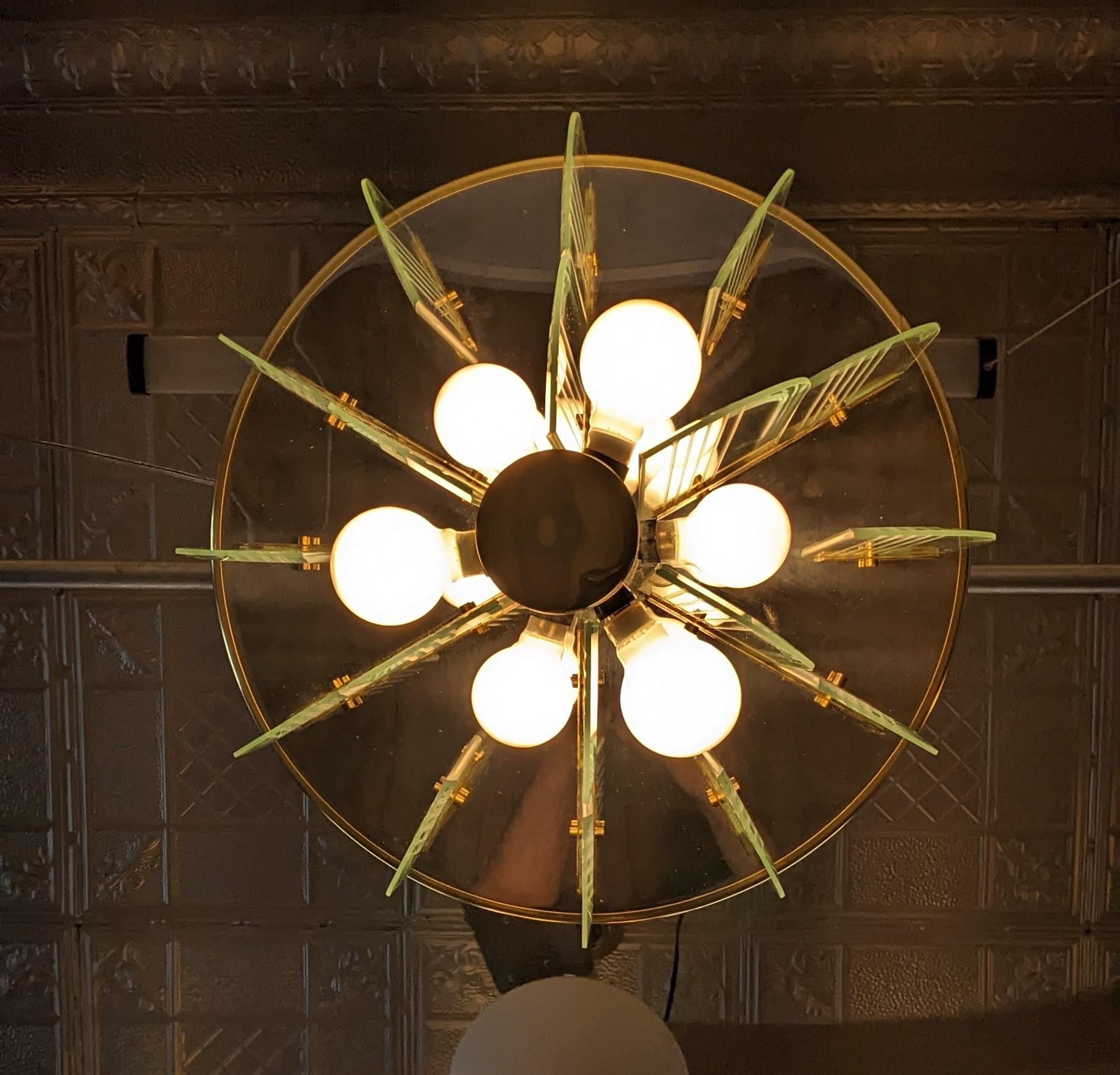 Lightolier Art Deco inspired Glass Chandelier For Sale 1