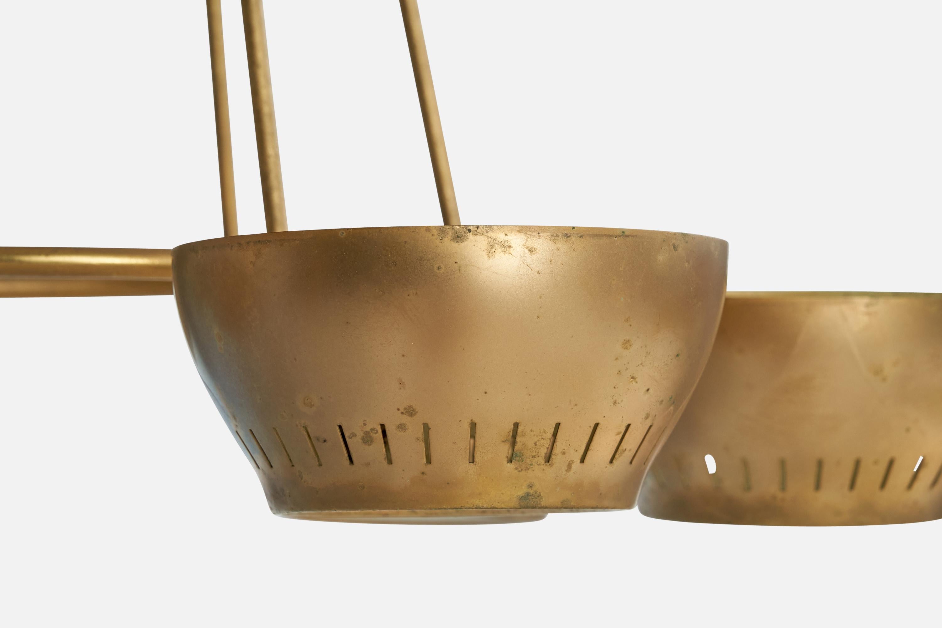 Lightolier Attribution, Chandelier, Brass, Glass, USA, 1950s For Sale 4