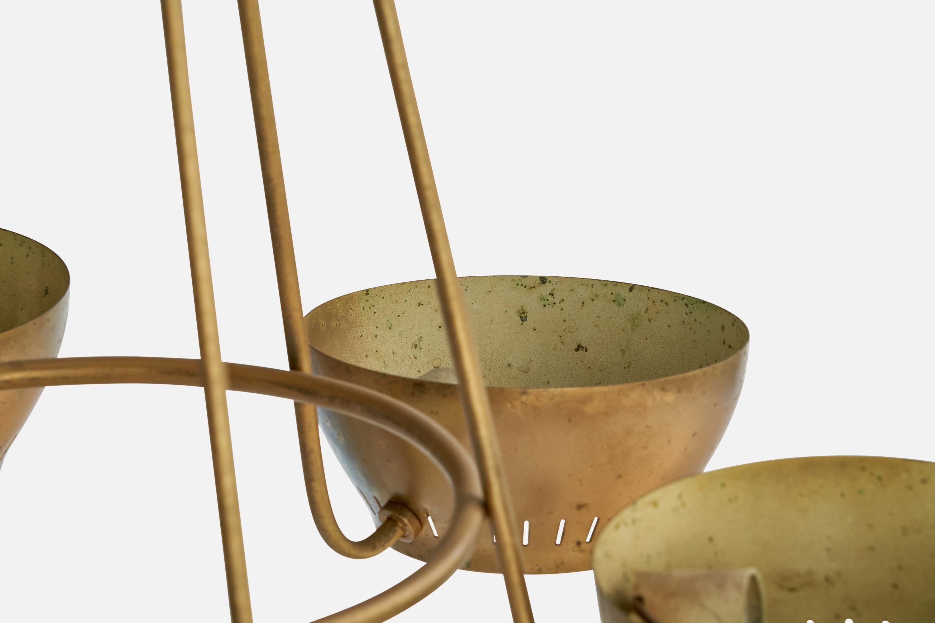 Lightolier Attribution, Chandelier, Brass, Glass, USA, 1950s For Sale 6