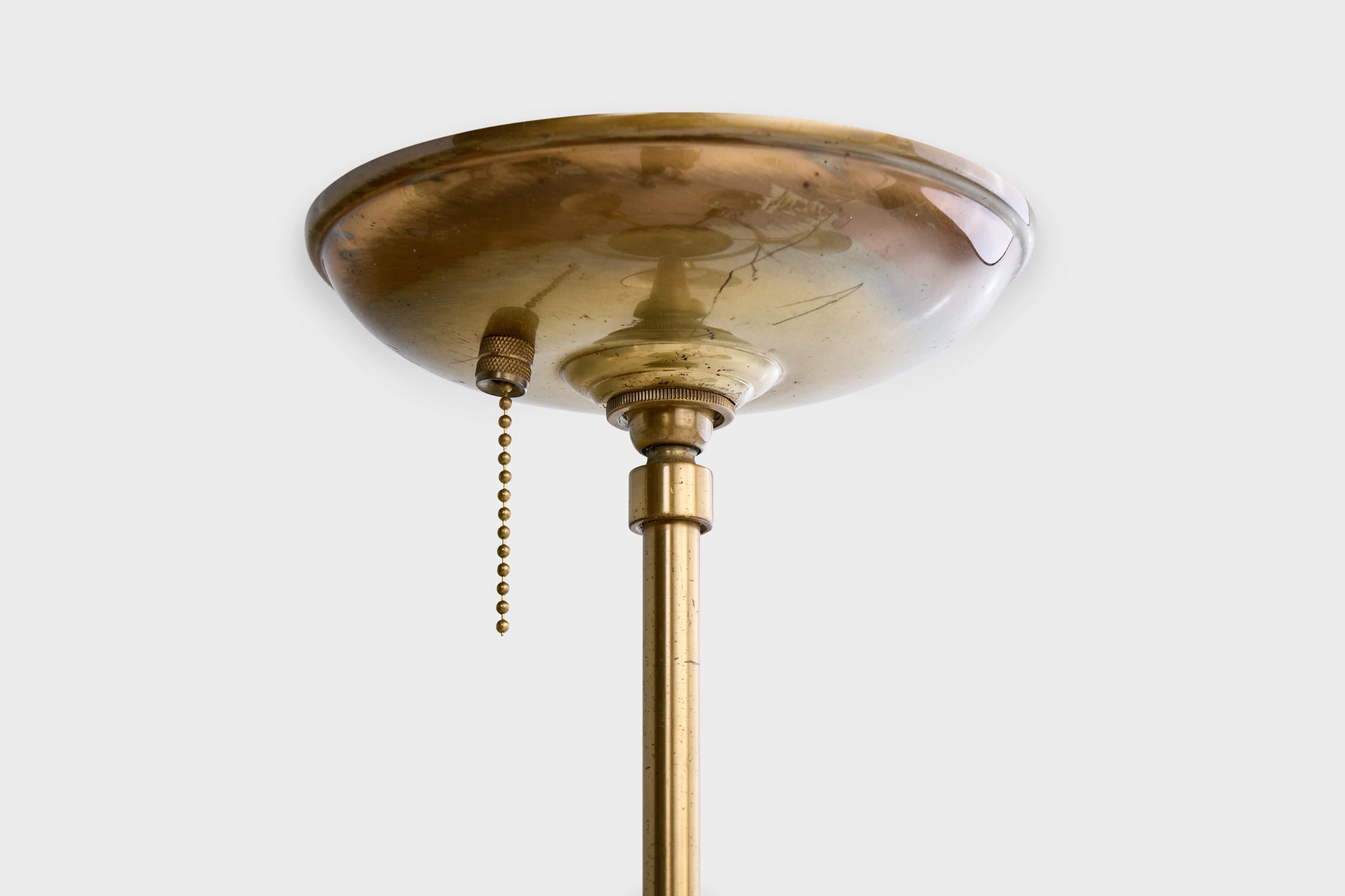 Lightolier Attribution, Kronleuchter, Messing, Glas, USA, 1950er Jahre (Moderne der Mitte des Jahrhunderts) im Angebot