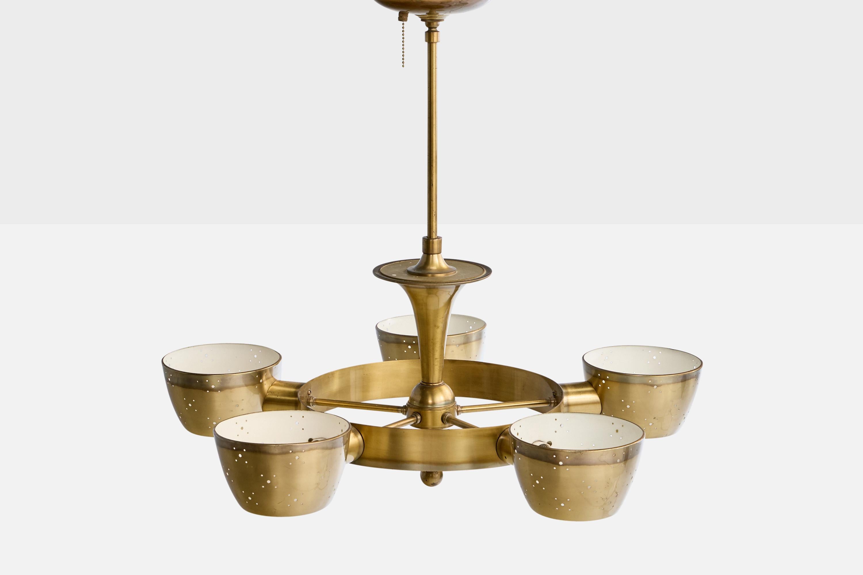 Lightolier Attribution, Kronleuchter, Messing, Glas, USA, 1950er Jahre im Angebot 1