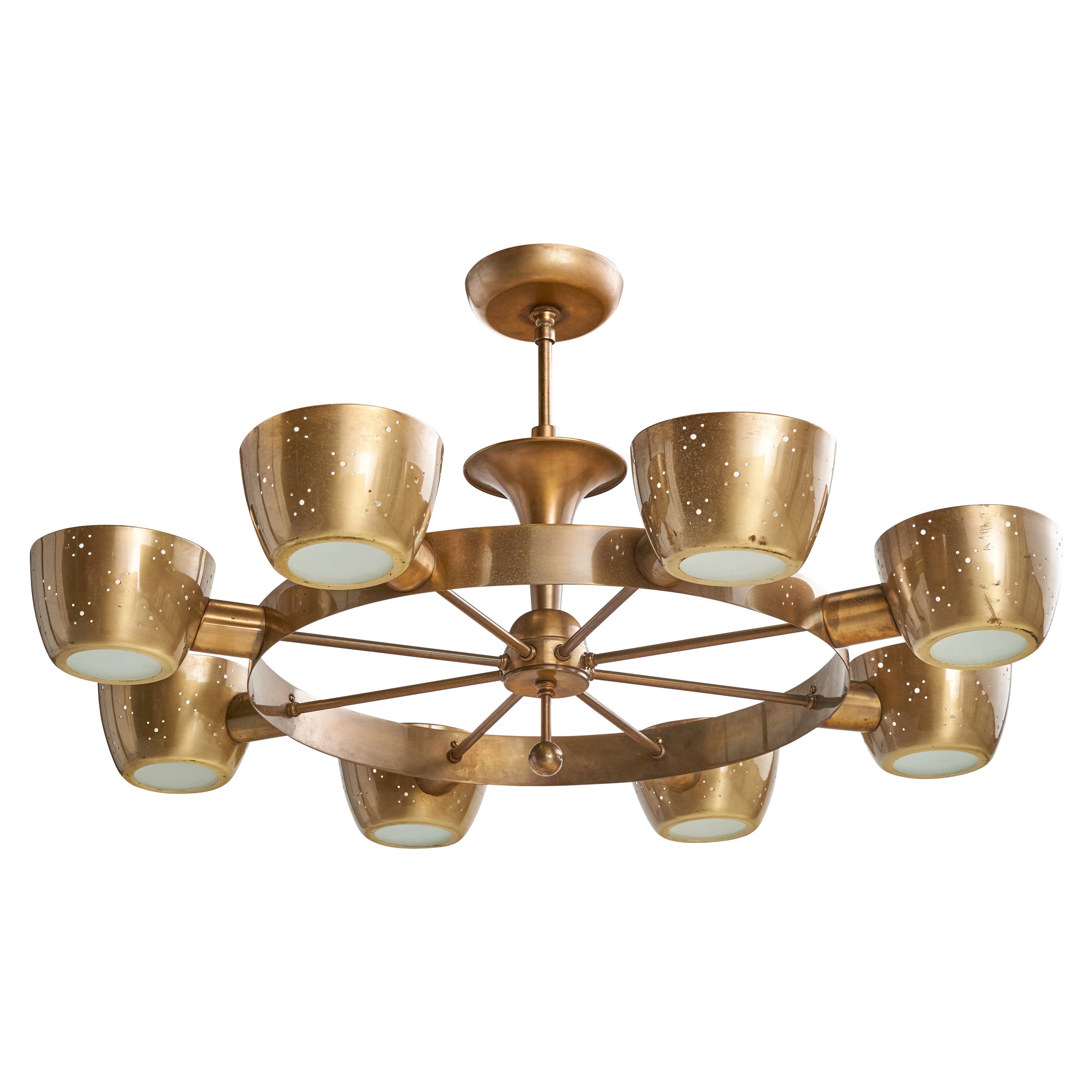 Lightolier Attribution, Chandelier, Brass, Glass, USA, 1950s