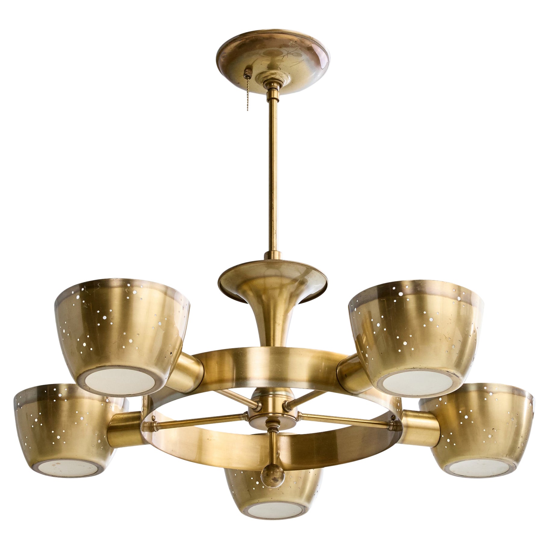 Lightolier Attribution, Kronleuchter, Messing, Glas, USA, 1950er Jahre