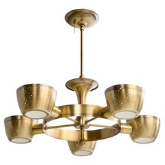 Lightolier Attribution, Kronleuchter, Messing, Glas, USA, 1950er Jahre