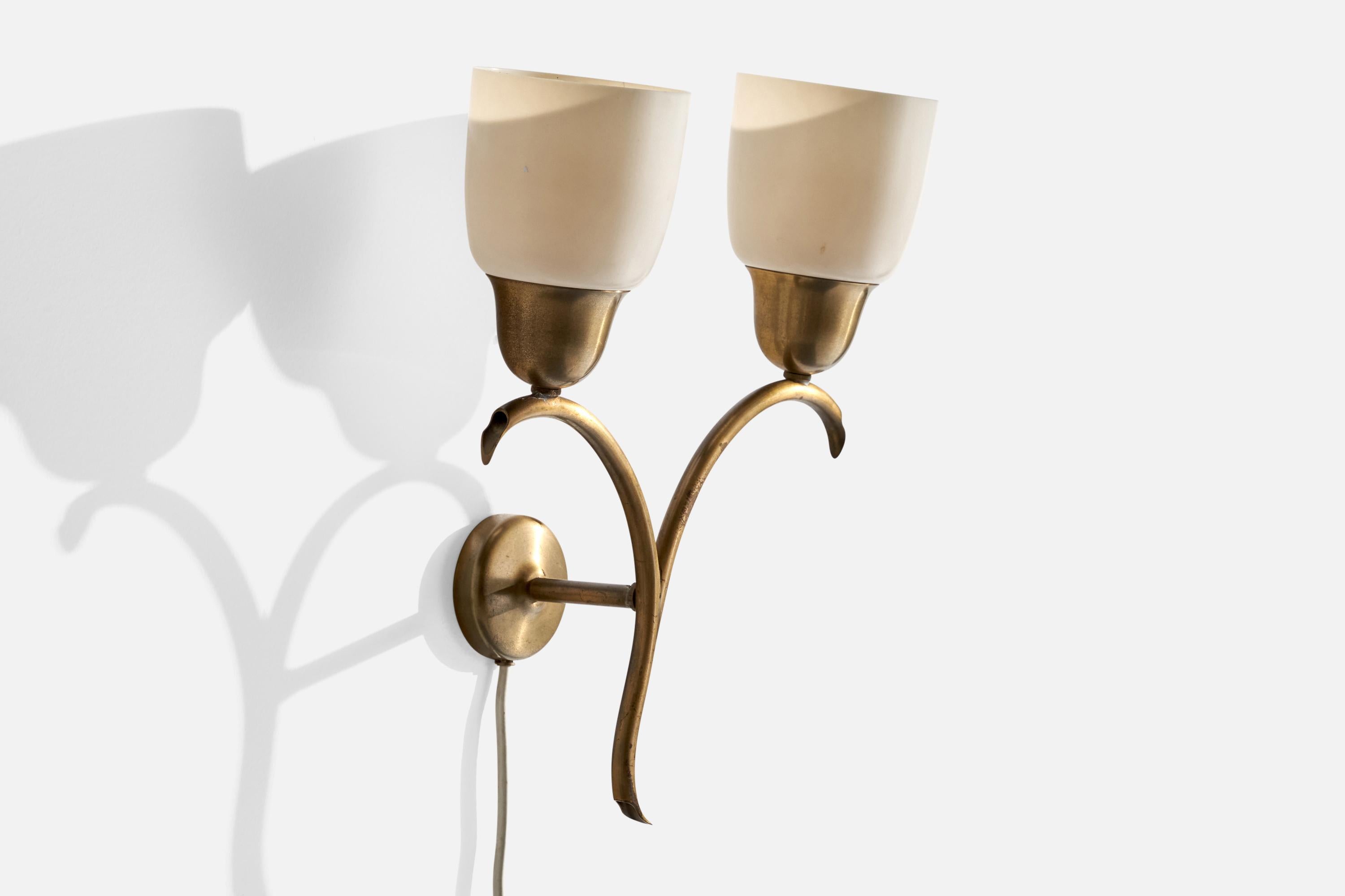 Mid-Century Modern Lightolier Attribution, applique murale, laiton, verre, États-Unis, années 1950 en vente