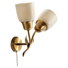 Lightolier Attribution, Wall Light, Brass, Glass, USA, 1950s