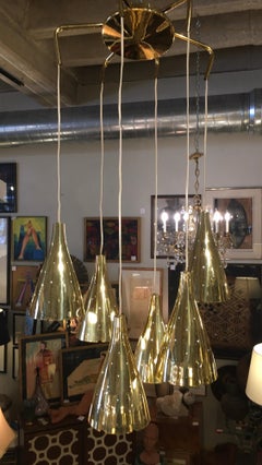 Lightolier Brass 6-Cone Pendant Light